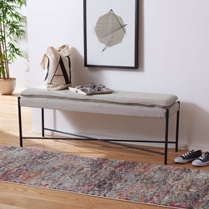 Safavieh Kara Cushioned X Bench – Stylish Minimalist Seating For Entryways, Living Rooms & Bedroom Decor Light Grey Linen/Black BCH6402C