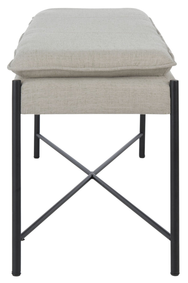 Safavieh Kara Cushioned X Bench – Stylish Minimalist Seating For Entryways, Living Rooms & Bedroom Decor Light Grey Linen/Black BCH6402C
