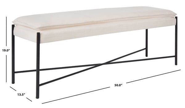 Safavieh Kara Cushioned X Bench – Stylish Minimalist Seating For Entryways, Living Rooms & Bedroom Decor Light Beige Linen/Black BCH6402D