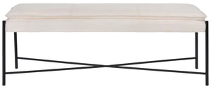 Safavieh Kara Cushioned X Bench – Stylish Minimalist Seating For Entryways, Living Rooms & Bedroom Decor Light Beige Linen/Black BCH6402D