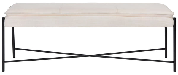 Safavieh Kara Cushioned X Bench – Stylish Minimalist Seating For Entryways, Living Rooms & Bedroom Decor Light Beige Linen/Black BCH6402D