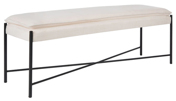 Safavieh Kara Cushioned X Bench – Stylish Minimalist Seating For Entryways, Living Rooms & Bedroom Decor Light Beige Linen/Black BCH6402D