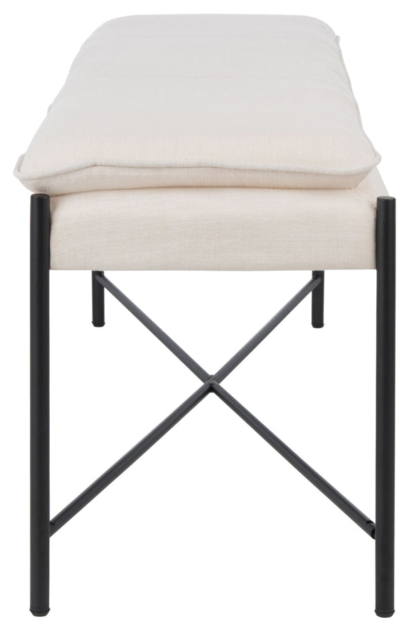 Safavieh Kara Cushioned X Bench – Stylish Minimalist Seating For Entryways, Living Rooms & Bedroom Decor Light Beige Linen/Black BCH6402D