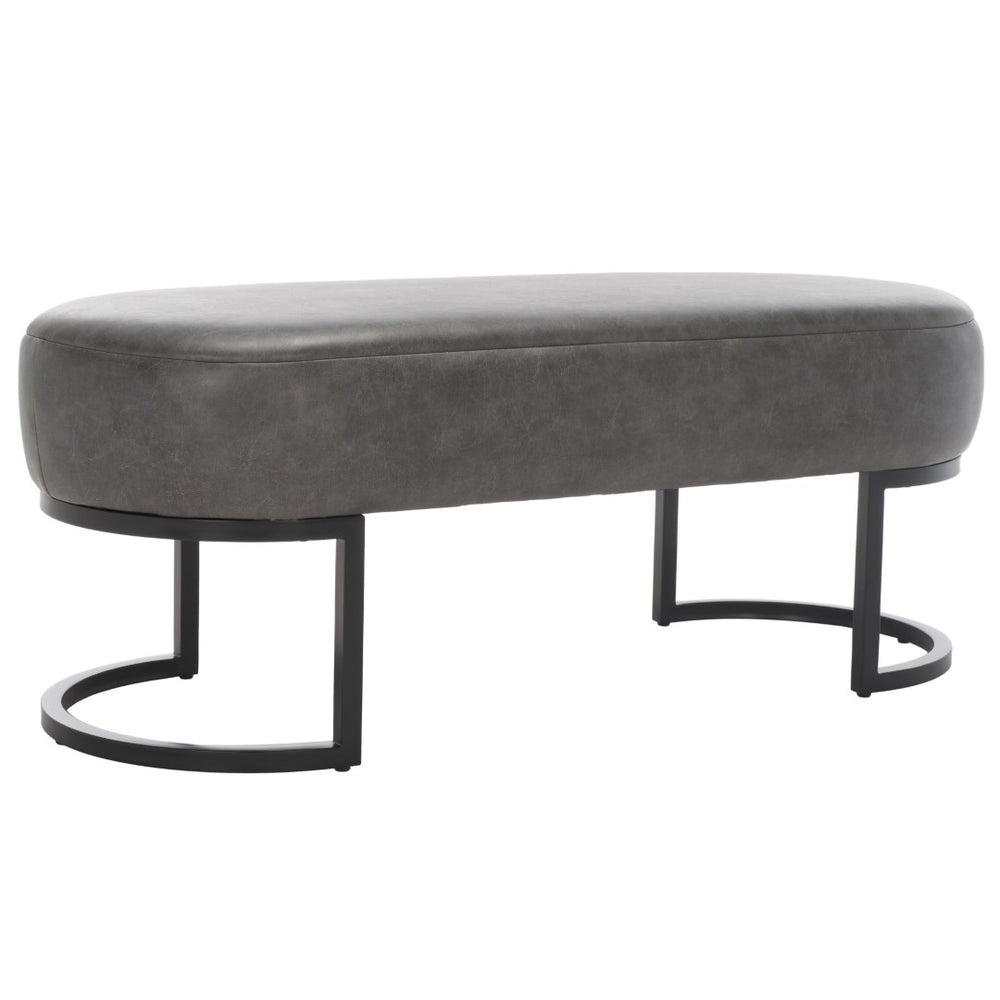 Safavieh Bellezza Oval Bench - Modern Minimalist Seating With Soft Vegan Leather And Striking Black Base Grey BCH6403A