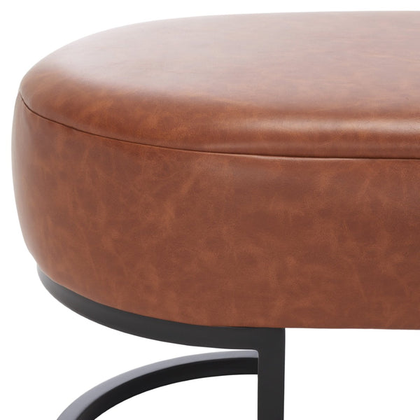 Safavieh Bellezza Oval Bench - Modern Minimalist Seating With Soft Vegan Leather And Striking Black Base Cognac BCH6403B