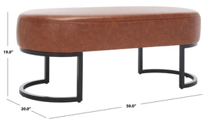 Safavieh Bellezza Oval Bench - Modern Minimalist Seating With Soft Vegan Leather And Striking Black Base Cognac BCH6403B