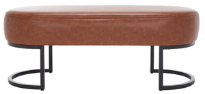 Safavieh Bellezza Oval Bench - Modern Minimalist Seating With Soft Vegan Leather And Striking Black Base Cognac BCH6403B