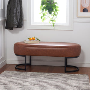 Safavieh Bellezza Oval Bench - Modern Minimalist Seating With Soft Vegan Leather And Striking Black Base Cognac BCH6403B