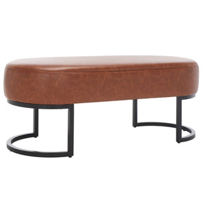 Safavieh Bellezza Oval Bench - Modern Minimalist Seating With Soft Vegan Leather And Striking Black Base Cognac BCH6403B