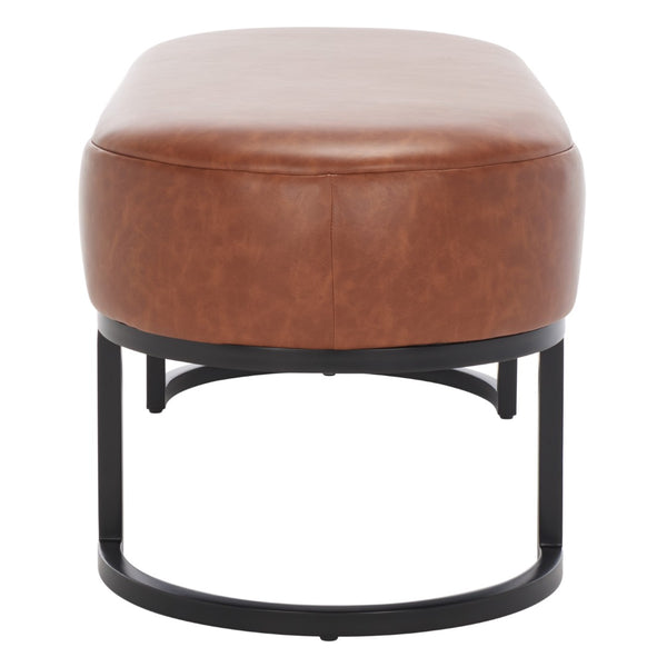 Safavieh Bellezza Oval Bench - Modern Minimalist Seating With Soft Vegan Leather And Striking Black Base Cognac BCH6403B