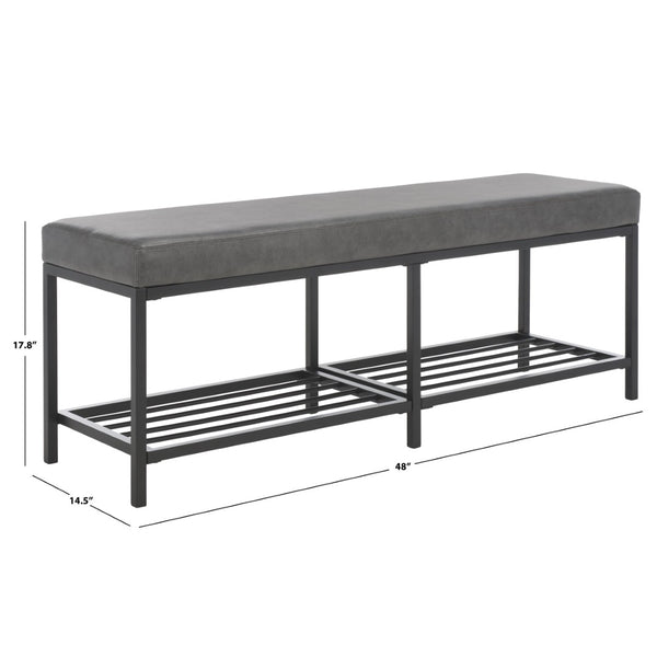 Safavieh Yomi 2 Rail Shelf Bench - Modern Comfort Meets Functionality For Your Entryway Or Living Space Grey / Black BCH6404A