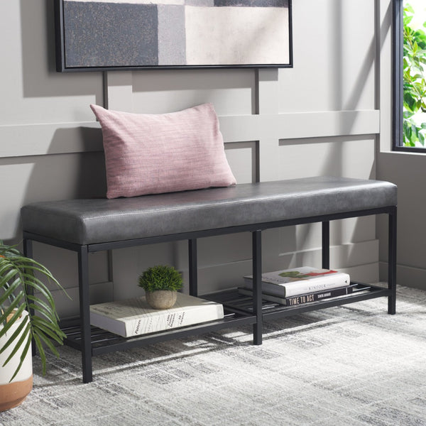 Safavieh Yomi 2 Rail Shelf Bench - Modern Comfort Meets Functionality For Your Entryway Or Living Space Grey / Black BCH6404A