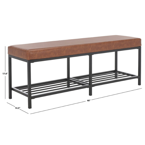 Safavieh Yomi 2 Rail Shelf Bench - Modern Comfort Meets Functionality For Your Entryway Or Living Space Brown  / Black BCH6404B