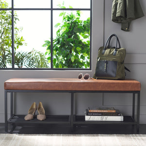 Safavieh Yomi 2 Rail Shelf Bench - Modern Comfort Meets Functionality For Your Entryway Or Living Space Brown  / Black BCH6404B