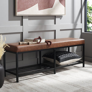 Safavieh Yomi 2 Rail Shelf Bench - Modern Comfort Meets Functionality For Your Entryway Or Living Space Brown  / Black BCH6404B