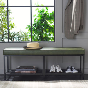 Safavieh Yomi 2 Rail Shelf Bench - Modern Comfort Meets Functionality For Your Entryway Or Living Space Dark Green / Black BCH6404C