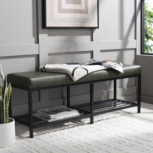 Safavieh Yomi 2 Rail Shelf Bench - Modern Comfort Meets Functionality For Your Entryway Or Living Space Dark Green / Black BCH6404C