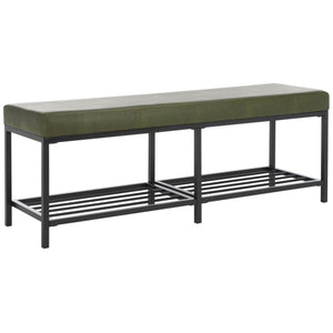 Safavieh Yomi 2 Rail Shelf Bench - Modern Comfort Meets Functionality For Your Entryway Or Living Space Dark Green / Black BCH6404C