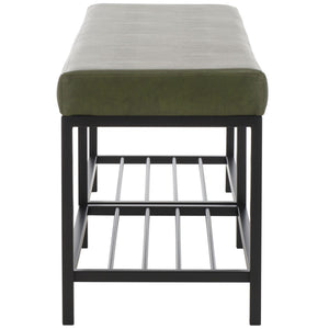 Safavieh Yomi 2 Rail Shelf Bench - Modern Comfort Meets Functionality For Your Entryway Or Living Space Dark Green / Black BCH6404C