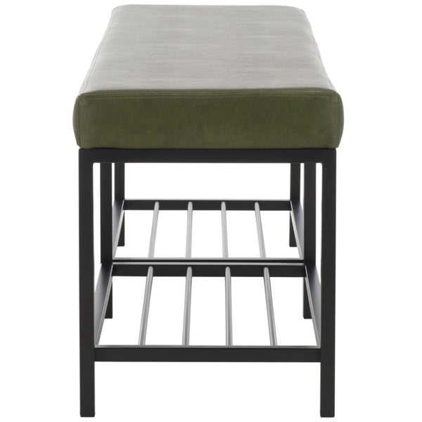 Safavieh Yomi 2 Rail Shelf Bench - Modern Comfort Meets Functionality For Your Entryway Or Living Space Dark Green / Black BCH6404C