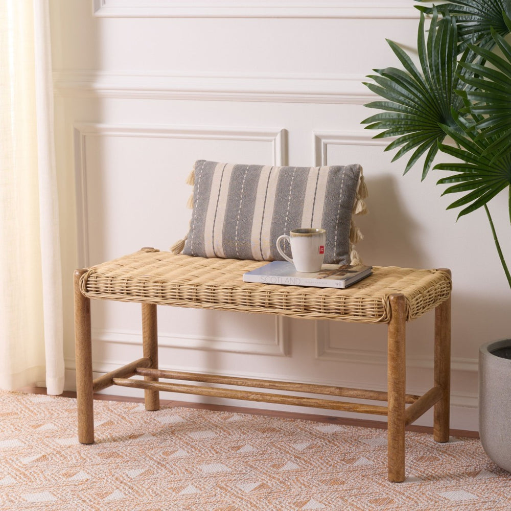 Safavieh Enrique Bench With Rattan Weaving - Stylish Mango Wood Seating For Entryways, Bedrooms & Living Rooms BCH6500A