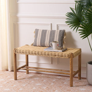 Safavieh Enrique Bench With Rattan Weaving - Stylish Mango Wood Seating For Entryways, Bedrooms & Living Rooms BCH6500A