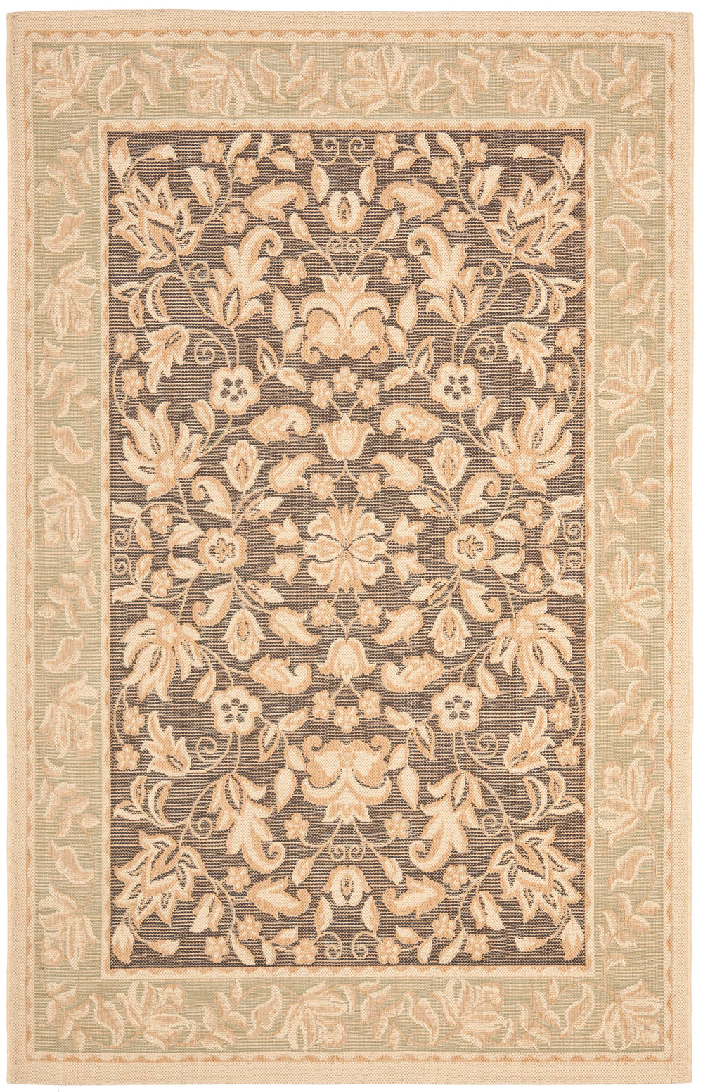 Safavieh Beach Elegant Power-loomed Area Rug With Intricate Floral Motifs For Timeless Home Décor Style Dark Brown ,Green Polypropylene Bch8012-2852-9