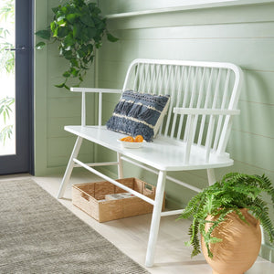 Safavieh Lucilia Spindle Bench - Elegant Windsor-Inspired Seating For Entryways, Living Rooms, And More White BCH8501B