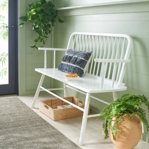 Safavieh Lucilia Spindle Bench - Elegant Windsor-Inspired Seating For Entryways, Living Rooms, And More White BCH8501B