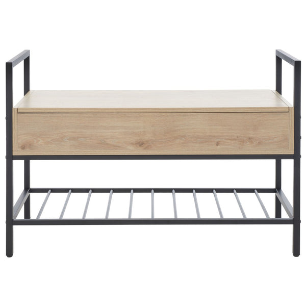 Safavieh Rhonwen Storage Bench - Modern Entryway Seat With Hidden Storage, Black Metal Frame & Wood Finish BCH9300A