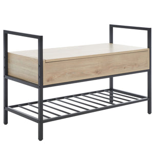 Safavieh Rhonwen Storage Bench - Modern Entryway Seat With Hidden Storage, Black Metal Frame & Wood Finish BCH9300A