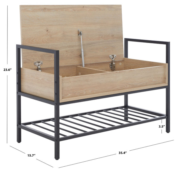Safavieh Rhonwen Storage Bench - Modern Entryway Seat With Hidden Storage, Black Metal Frame & Wood Finish BCH9300A