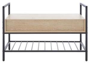 Safavieh Rhonwen Storage Bench - Modern Entryway Seat With Hidden Storage, Black Metal Frame & Wood Finish BCH9300A