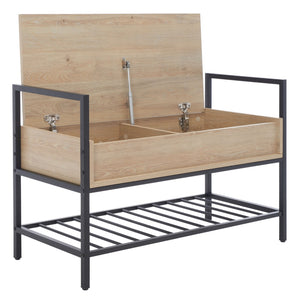 Safavieh Rhonwen Storage Bench - Modern Entryway Seat With Hidden Storage, Black Metal Frame & Wood Finish BCH9300A