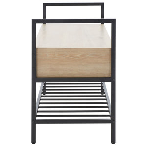 Safavieh Rhonwen Storage Bench - Modern Entryway Seat With Hidden Storage, Black Metal Frame & Wood Finish BCH9300A