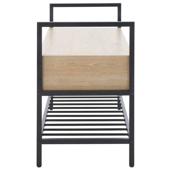 Safavieh Rhonwen Storage Bench - Modern Entryway Seat With Hidden Storage, Black Metal Frame & Wood Finish BCH9300A