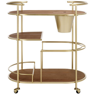 Safavieh Alora 2 Tier Bar Cart With Bucket Brushed Gold / Natural Wood / Metal BCT2502A