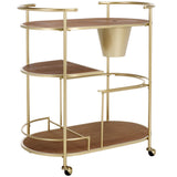Safavieh Alora 2 Tier Bar Cart With Bucket Brushed Gold / Natural Wood / Metal BCT2502A