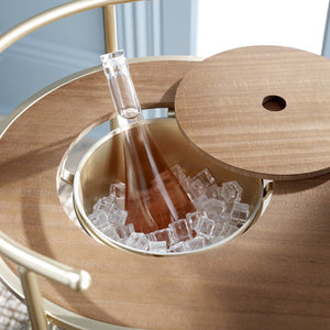 Safavieh Alora 2 Tier Bar Cart With Bucket Brushed Gold / Natural Wood / Metal BCT2502A