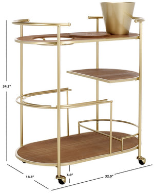 Safavieh Alora 2 Tier Bar Cart With Bucket Brushed Gold / Natural Wood / Metal BCT2502A