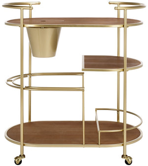 Safavieh Alora 2 Tier Bar Cart With Bucket Brushed Gold / Natural Wood / Metal BCT2502A