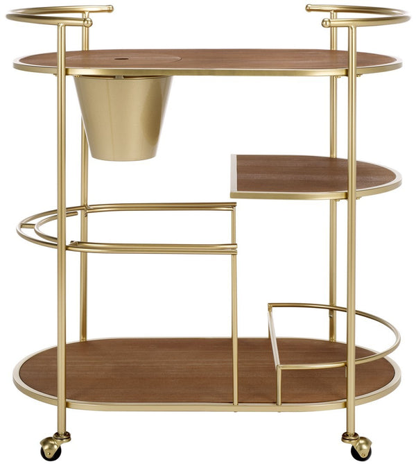 Safavieh Alora 2 Tier Bar Cart With Bucket Brushed Gold / Natural Wood / Metal BCT2502A