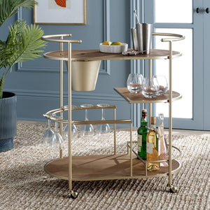 Safavieh Alora 2 Tier Bar Cart With Bucket Brushed Gold / Natural Wood / Metal BCT2502A