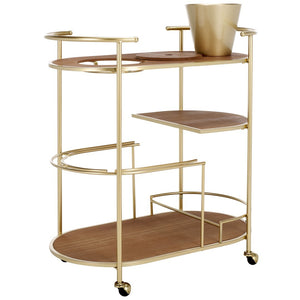 Safavieh Alora 2 Tier Bar Cart With Bucket Brushed Gold / Natural Wood / Metal BCT2502A