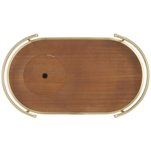 Safavieh Alora 2 Tier Bar Cart With Bucket Brushed Gold / Natural Wood / Metal BCT2502A