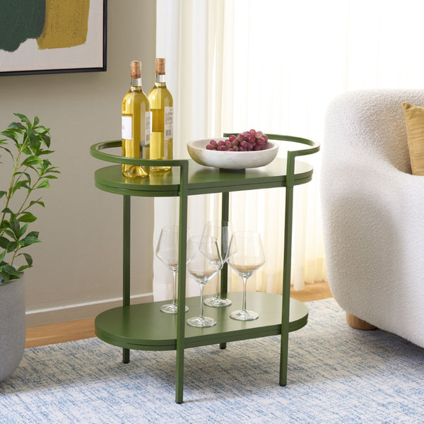 Safavieh Inessa Contemporary 2-Tier Bar Cart - Elegant Serving Station For Small Spaces With Industrial Charm Green BCT2503B