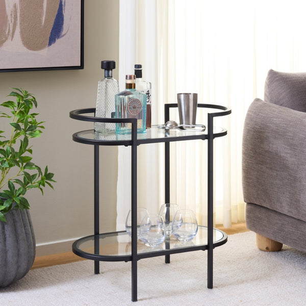 Safavieh Inessa Contemporary 2-Tier Bar Cart - Elegant Serving Station For Small Spaces With Industrial Charm Black / Clear BCT2503E