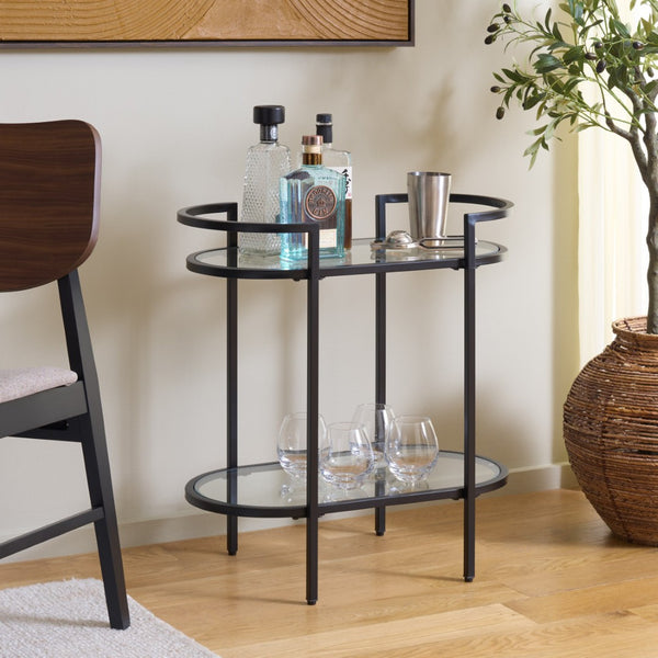 Safavieh Inessa Contemporary 2-Tier Bar Cart - Elegant Serving Station For Small Spaces With Industrial Charm Black / Clear BCT2503E