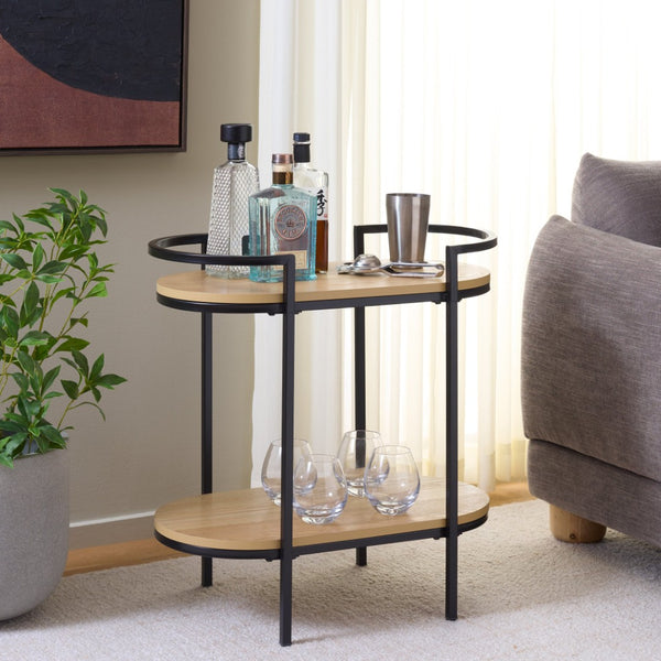 Safavieh Inessa Contemporary 2-Tier Bar Cart - Elegant Serving Station For Small Spaces With Industrial Charm Black / Natural BCT2503F