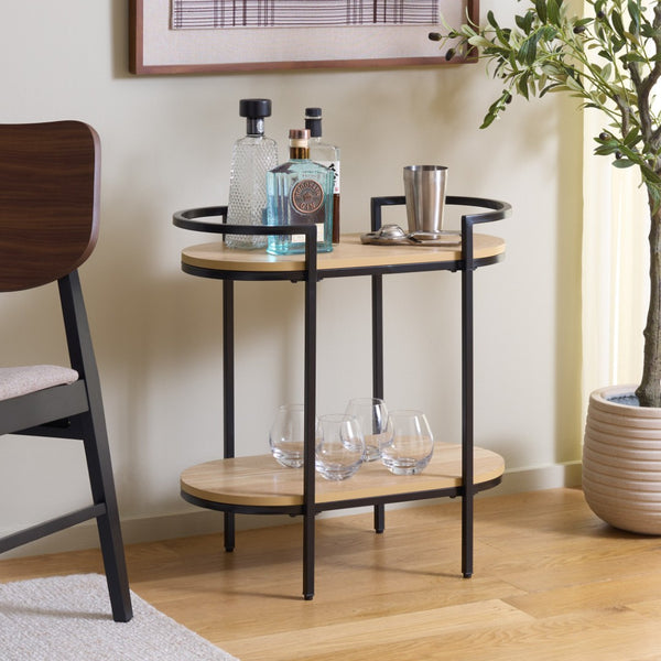 Safavieh Inessa Contemporary 2-Tier Bar Cart - Elegant Serving Station For Small Spaces With Industrial Charm Black / Natural BCT2503F